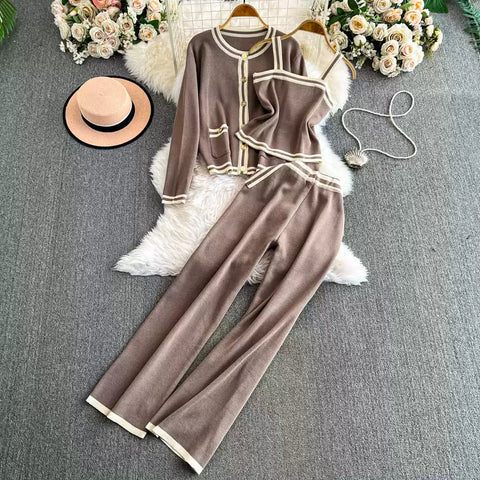 Cardigan&Vest&Trousers Knitted 3Pcs
