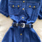 Polo Collar Denim Shirt Dress