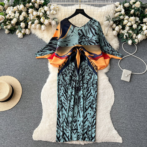 High-end Pleated Floral Printed Dress