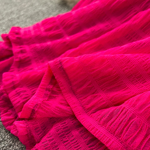 Slant Neckline Hollowed Rose Red Dress