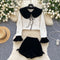 Doll-collar Cardigan&Velvet Shorts 2Pcs