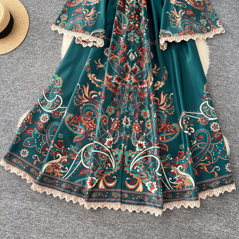 Courtly Floral Printed Lace Trim Dress