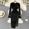 Slant Neckline Zipped Black Dress