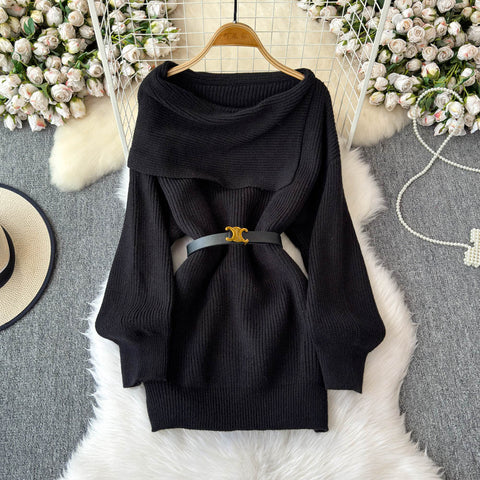 French Style Off-shoulder Knitted Dress