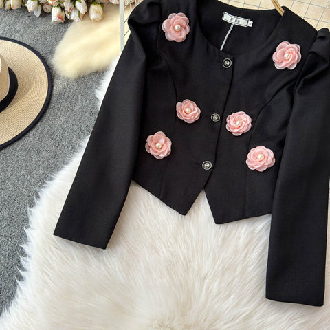 3D Rose Blazer&Pleated Skirt 2Pcs