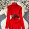 French Style Knitted Dress with Waistband