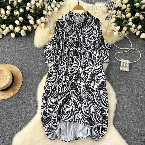 Oversized Floral Printed Shirt Dress