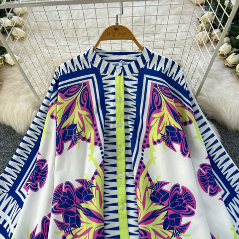 Bat Sleeve Top & Trousers Ethnic Printed 2Pcs