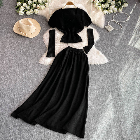 3D Knitwear&Skirt Knitted 2Pcs