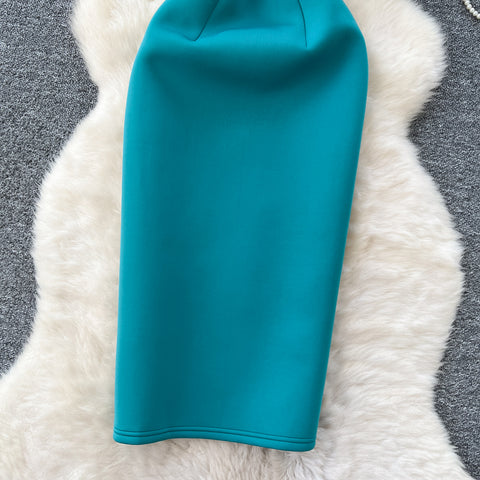 Slant Neckline Puffy Sleeve Dress