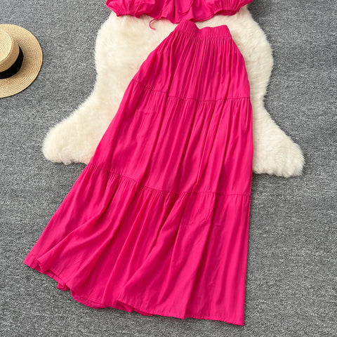 Lace-up Top & Draped Skirt 2Pcs