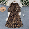 Vintage Leopard Printed Flared Dress