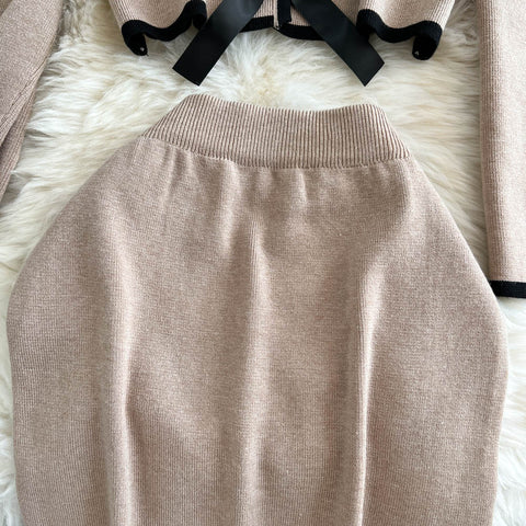 Lace-up Cardigan&Half-body Skirt 2Pcs