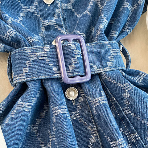 Chic Lapeled Patchwork Denim Dress