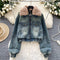 Vintage Furry Lapeled Denim Jacket