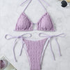 Solid Color Embossed Bikini Swimsuit