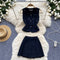3d Floral Vest&Pleated Skirt 2Pcs