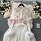 Ruffled Cape&Mesh Floral Dress 2Pcs