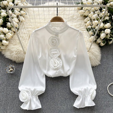 Ruffled Turtleneck Flared Sleeve Shirt