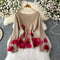 3d Rose Decorated Khaki Sweater