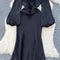 Jacquard Satin Fishtail Black Dress