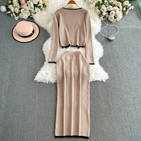 Lace-up Cardigan&Half-body Skirt 2Pcs