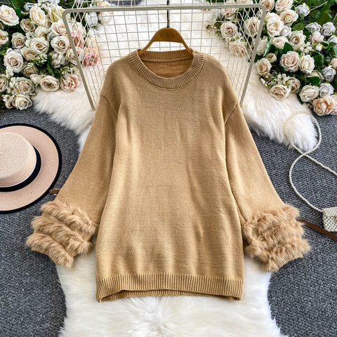 Furry Cuff Sweater with Waistband