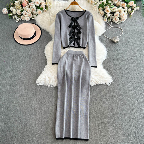 Lace-up Cardigan&Half-body Skirt 2Pcs