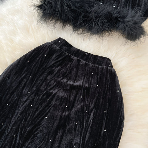 Furry Sleeveless Top&Half-body Skirt