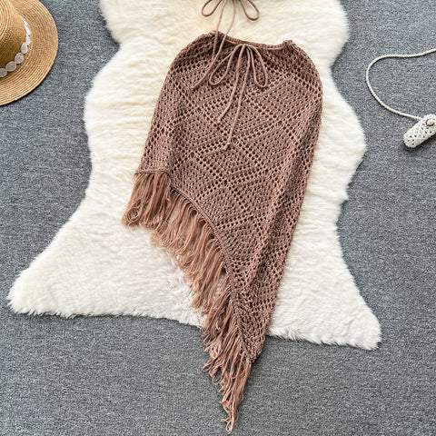 Halter Bikini&Fringed Skirt Knitted 2Pcs