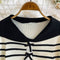 Navy Collar Striped Cardigan Dress