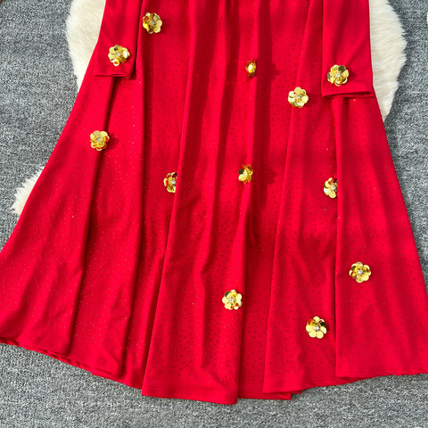 Sequin Beaded Floral V-neck Dress