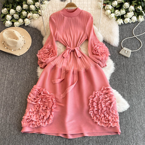 High-end 3d Ruffled Lace-up Dress