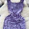 Elegant Ruffled Purple Floral Slip Dress