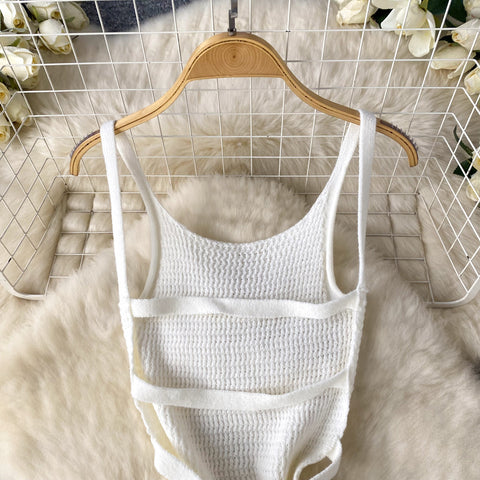 Simple Design Backless Knitted Slip Dress