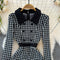 Elegant Lapeled Houndstooth Dress