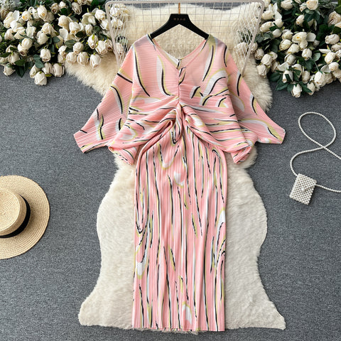High-end Pleated Floral Printed Dress