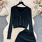 Cardigan&Fishtail Skirt Black Knitted 2Pcs