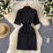 Suit Collar Double-breasted Black Dress