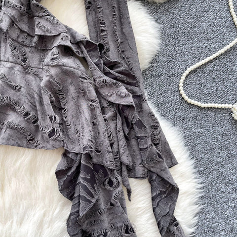 Irregular Design Ruffled Ripped Top