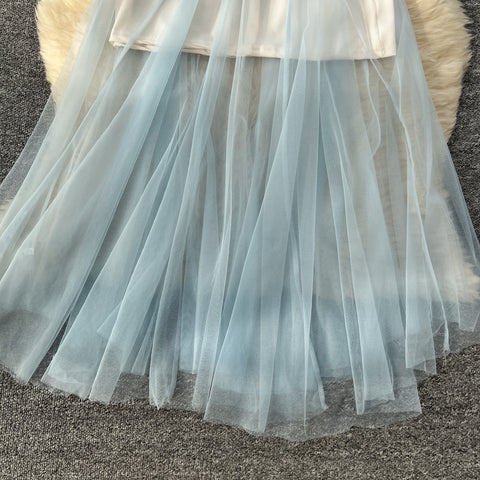 Blue Mesh Outwear & Slip Dress 2Pcs