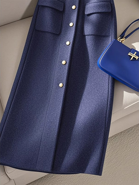 French Style Blue Tweed Half-body Skirt