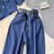 Midriff-baring Blazer&Jeans Denim 2Pcs