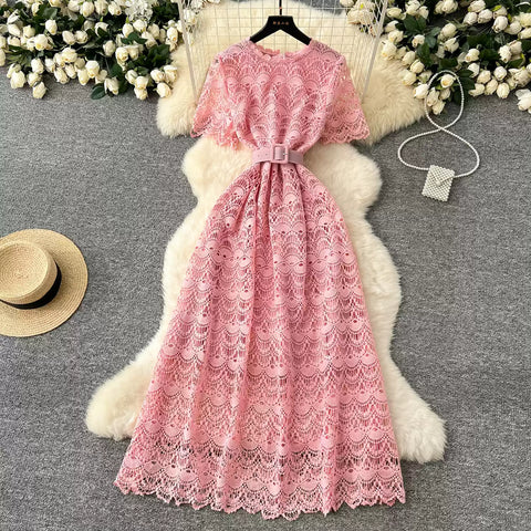 Delicate Hollowed Crochet Lace Dress