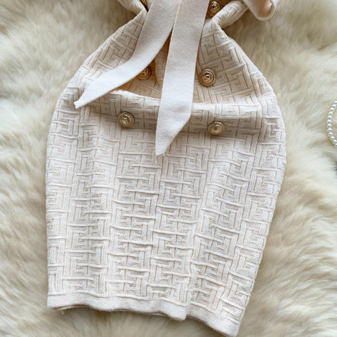 Niche Bow V-neck Knitted Dress