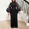 Stand Collar Black Lace Patchwork Dress