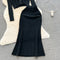 Cardigan&Fishtail Skirt Black Knitted 2Pcs