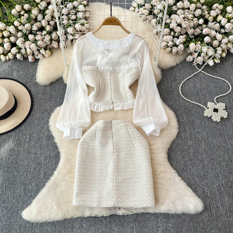 Bow Cardigan&Skirt Patchwork 2Pcs