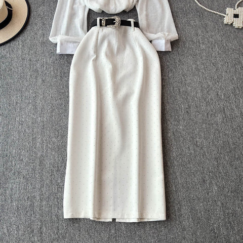 White Shirt&Hip-wrapping Skirt 2Pcs