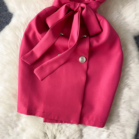V-neck Suit Collar Lace-up Dress